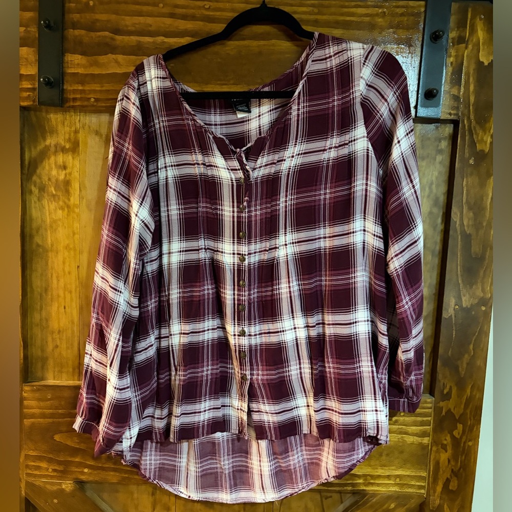 Torrid Burgundy Plaid Button-Down Shirt